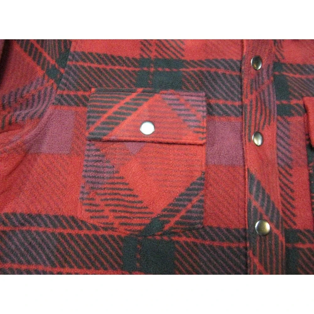 True Religion Shacket Mens Large Red Plaid Polar Fleece Thermal Snap Jacket